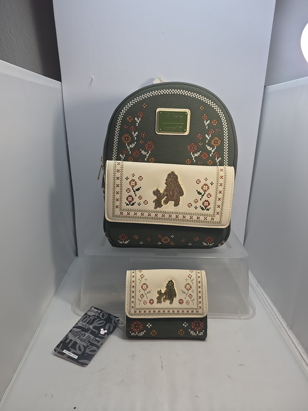 Loungefly Disney Winnie The Pooh Floral Cross Stitch Mini Backpack & Wallet NWT